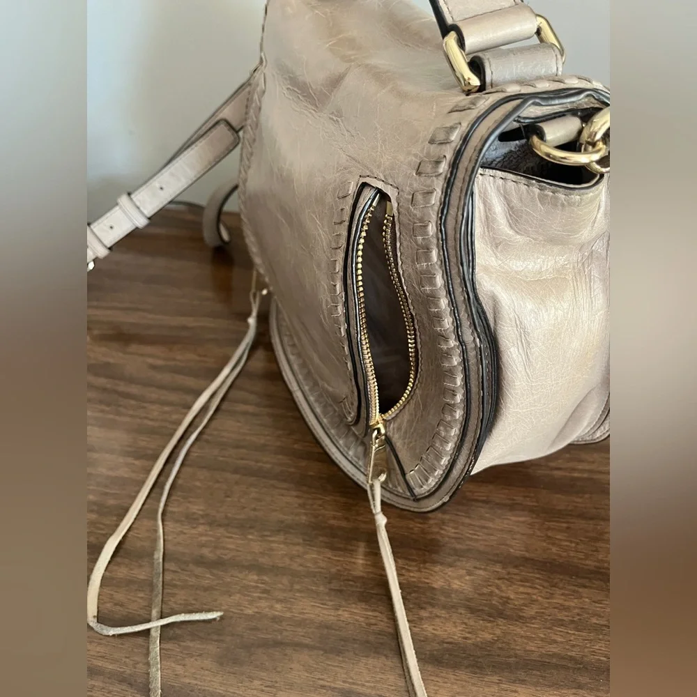 Rebecca Minkoff Distressed Leather, 'Vanity Saddle' in Mushroom, Crossbody Bag - Picture 8 of 14